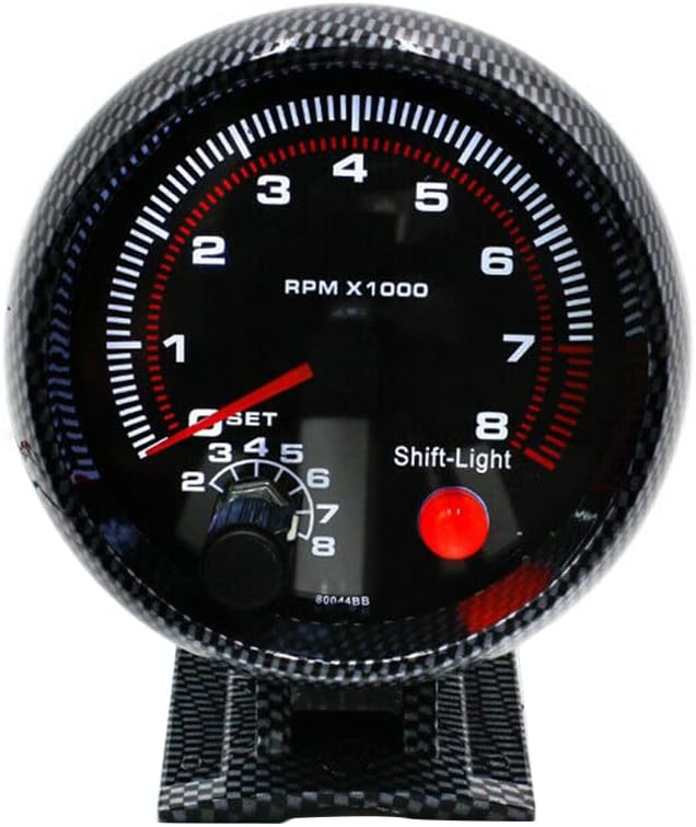 12V Car Carbon Fiber 3.75" Tachometer Tacho Gauge with 7 LED Colors Shift Light 0-8000 RPM