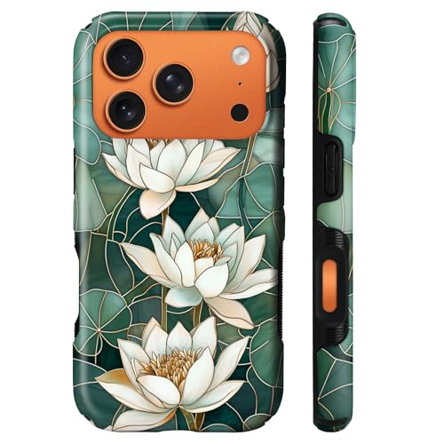 Coque iPhone 17 Pro solide rigide avec protection fleurs lotus