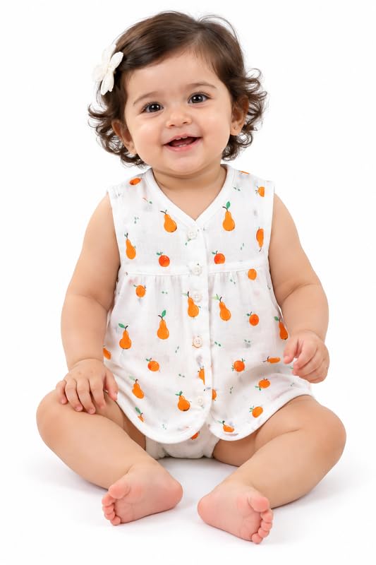 Buy Baby Girls Muslin Sleeveless Tunic Top with Orange Fruit Print