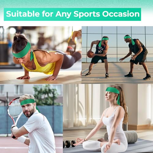 Image of Hiboom 50 Pcs Head Tie Headbands Men Women Ninja Karate Tie Athletic Sweatbands for Sports Basketball Tennis Running Workout