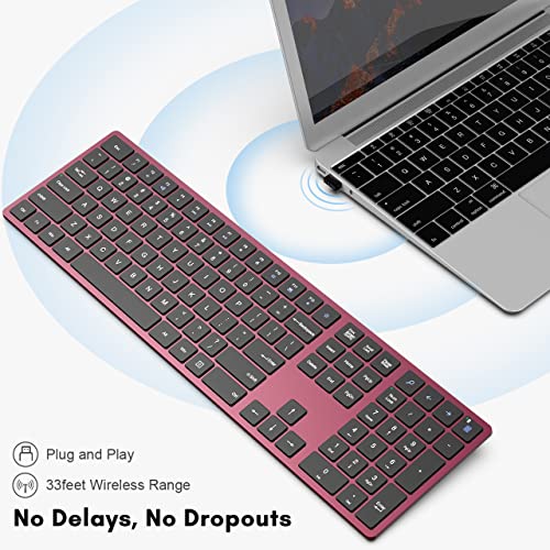 Wireless-Keyboard-24G-Computer-Keyboard-Wireless-Full-Size-with-Number-Pad-and-Shortcut-Keys-Silent-Quiet-External-USB-Cordless-Keyboard-for-Laptop-Windows-1087-PC-Chromebook-Wine-Red