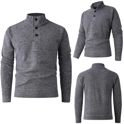 Cambkatl Men's Button Up Stylish Stand Collar Sweaters - Stretch Casual Long Sleeve Pullover Knitted Sweater Tops2