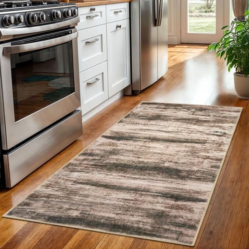KOZYFLY Area Rug 3x5 Modern Ombre Living Room Rug, Washable Rugs for Bedroom Non-Slip Soft Stain Resistant Striped, Print Distressed Blush Brown Abstract Carpet for Living/Laundry/Kid Room