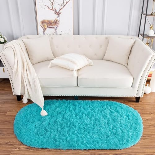Image of Fluffy Silky Micro Fiber Polyster Carpet /Runner for Bedroom, Study Room, Playing Room, Guest Room ETC. 4x6 feet Feet, (Turqoise)