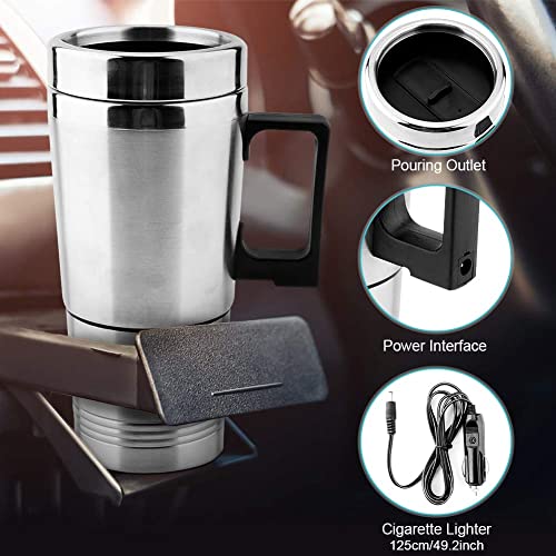 Image of Oshotto 12V Stainless Steel Car Heating Kettle /Mug, Travel Friendly electric Tea /Coffee maker Compatible with Mahindra Scorpio (300ml) - Silver