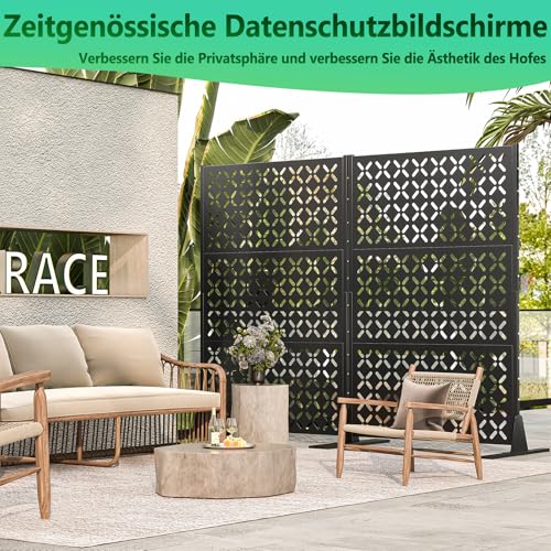 Metallene Privatsphäre-Scheibe für eigenständige Außen-Privatsphäre-Scheiben,182,88 cm H dekorative metallene Terrassenzaunplatten mit Standfuß,tragbare Trennscheiben für Außen-Dachter(X)