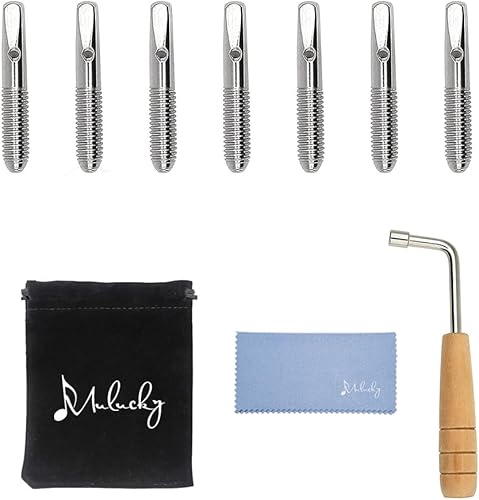 Mulucky Juego de 7 cuerdas de arpa de lira de repuesto con 30 remaches huecos de latón dorado para arpa de lira de 7 cuerdas, 7 cuerdas de arpa de