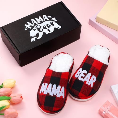 Geyoga Mother's Day Buffalo Plaid Slippers Plush Warm Mama Bear Slipper for Mom Women Bedroom Christmas Gift4