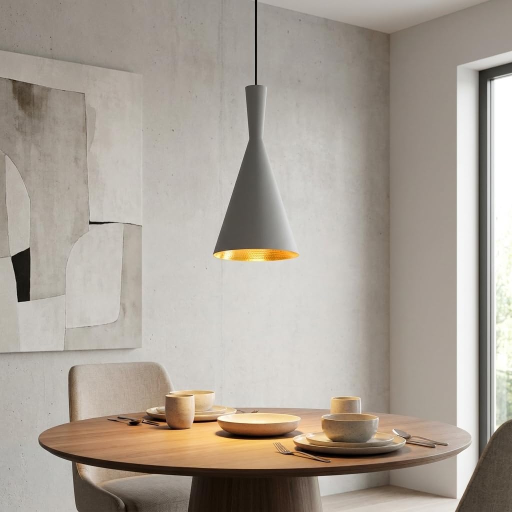 BARCELONA LED Solvang Pendelleuchte Grau E27 | Mattes Aluminium, goldener Innenreflektor, höhenverstellbares 130 cm Kabel, skandinavischer Stil für Wohn- und Geschäftsräume