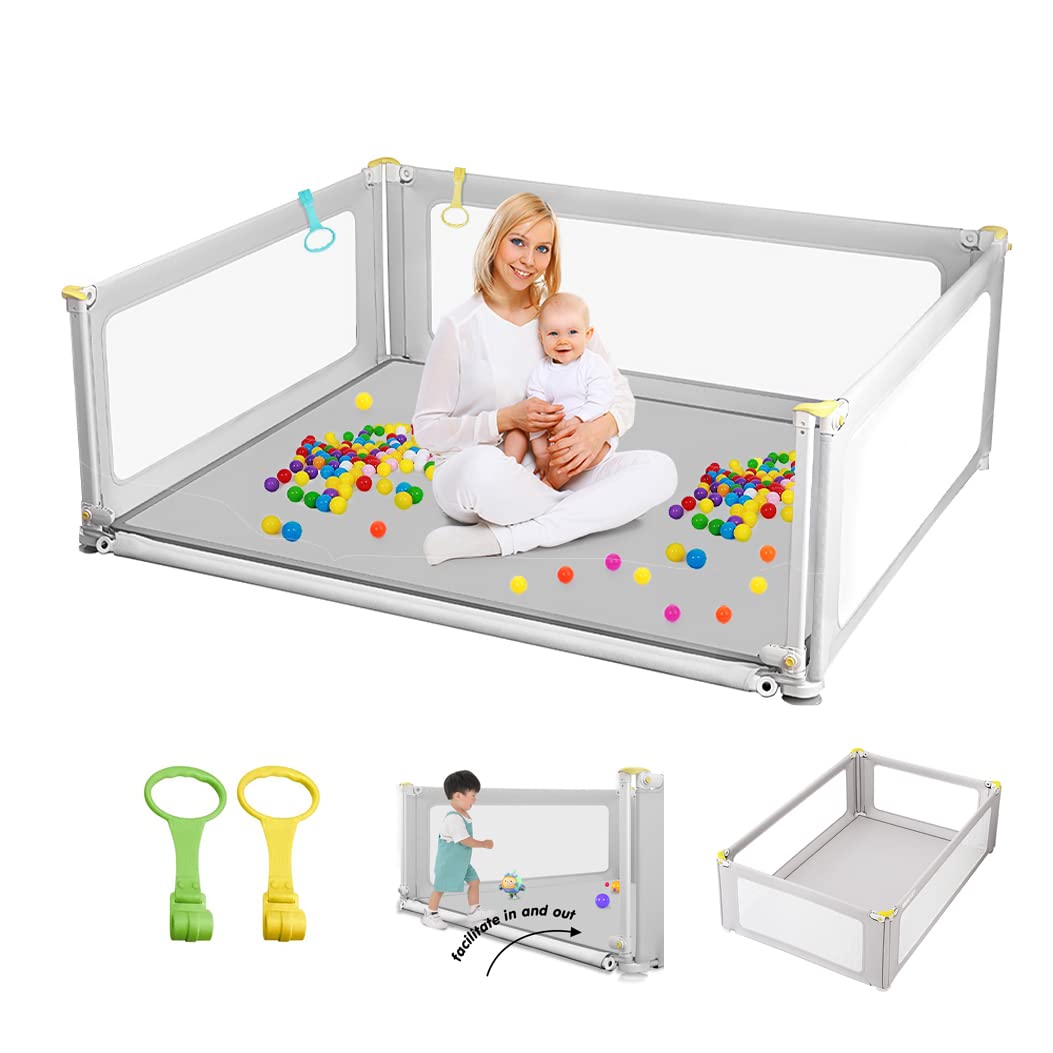 Baby Playpen,79 "x59 Extra Large Baby Playards with Vertical Lifaptive Collapsible Baby Safety Rail Guards, Kids Play Pen,Play Pens for Babies and Toddlers,Baby Gate Playpen,Baby Fence Light Grey