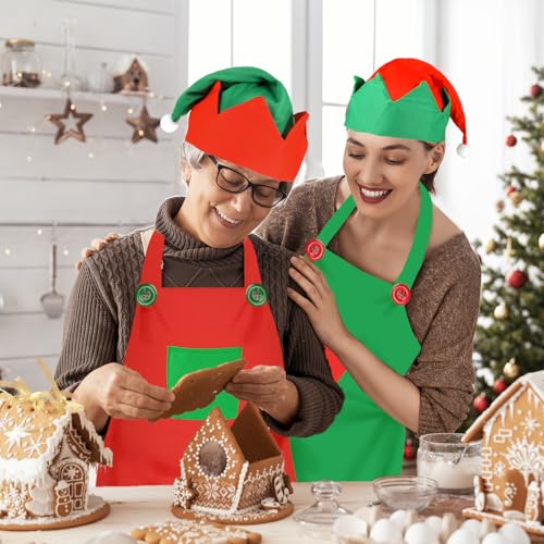 HOWAF 2 Set Elf Kostüm, Weihnachtsschürze, Elfenmütze, Weihnachtsmütze, Weihnachtskostüm