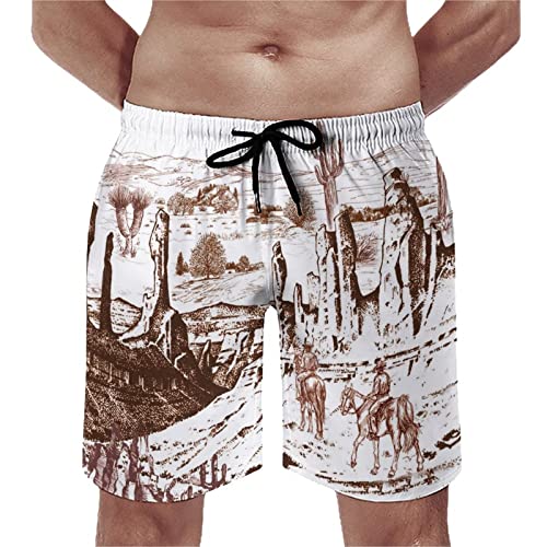 Vintage West Cowboy Mens Swim Trunks Quick Dry Beach Shorts Mesh Lining Swimwear Bathing Suits with Pockets