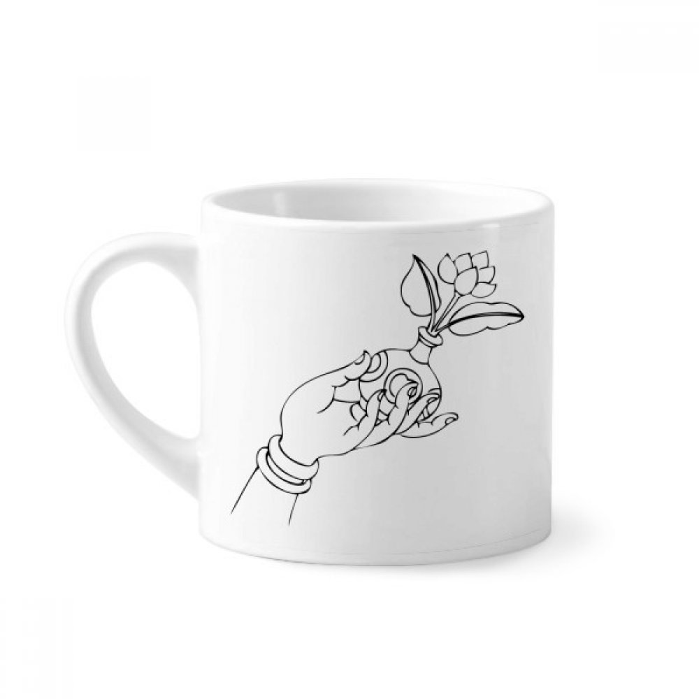 Tasse bouddhiste mini café céramique blanche 6 oz motif main