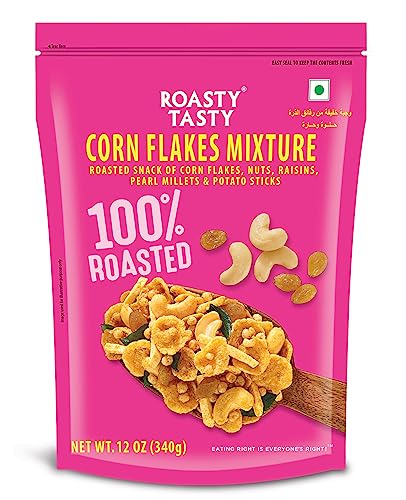 Roasty Tasty Cornflakes Mixture Roasted Namkeen 340g | Palm Oil Free Snack | Replacement of Fried Namkeen & Bhujiya | Ideal Millet Snack | Low Calorie Snacks - No Cholesterol, No Transfat Diet Mixture Millet Snacks Items | Roasted Chivda Cornflakes