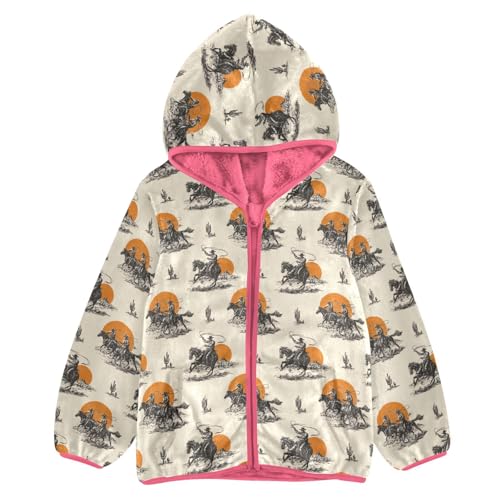Girls Fleece Coat Western Cowboy Zip-Up Hoodie Boys Outerwear Kids Hooded Jacket 3T