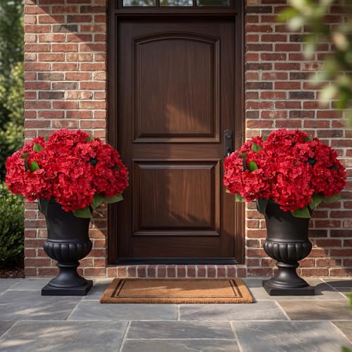Hotop 20 Heads Red Silk Hydrangea Artificial Flowers 20 Extra Large Hydrangea Silk Flower Bushes with 5 Heads Each UV Resistant Faux Lifelike Flowers for Weddings Garden Table Centerpieces