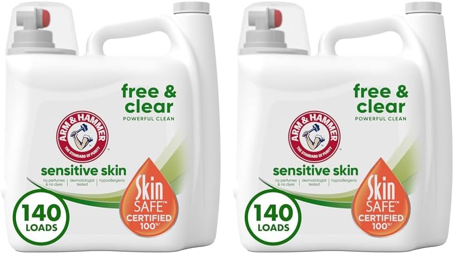 Image of Arm & Hammer Sensitive Skin Free & Clear, 140 Loads Liquid Laundry Detergent, 140 Fl oz (Pack of 2)