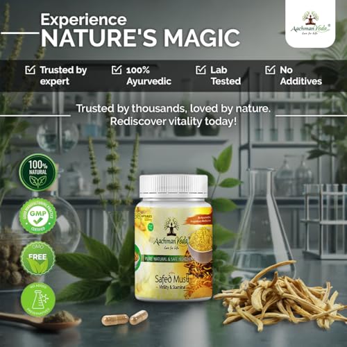 Image of Pure Natural Safe Ingredient An Ayurvedic Proprietary Medicine Virility & Stamina Safed Musli 60 Capsules 500 Mg With Veg (pack of 3)