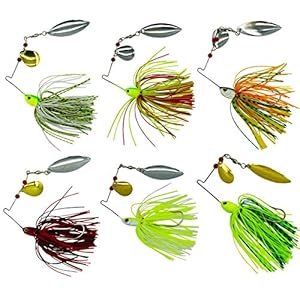 Shaddock Lot de 6 leurres de pêche durs Spinner Leurres de couleur mélangée Cuillère Spinnerbait Jupe Jig Leurres de…