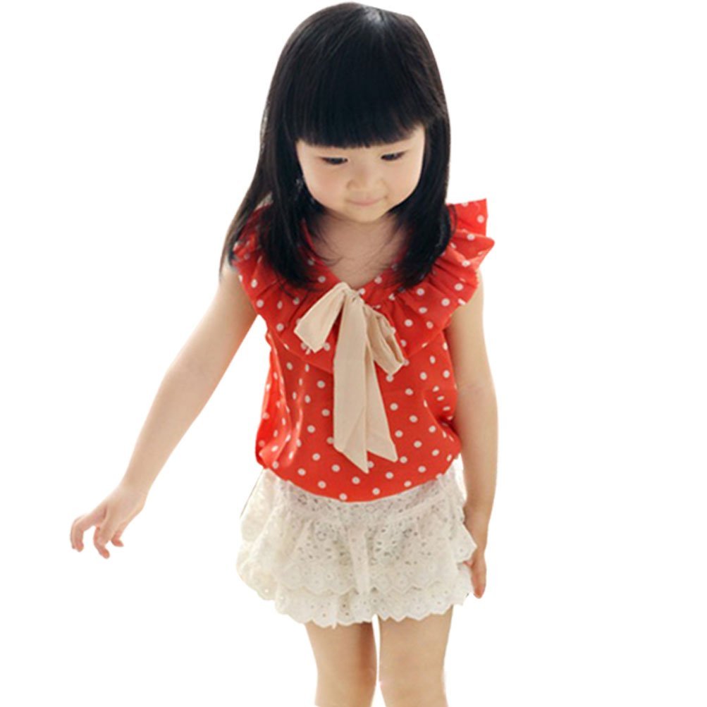 Little Hand Little Girls' Bowknot Polka Dot Tank Tops and Skirt 2 Pcs Set Outfit