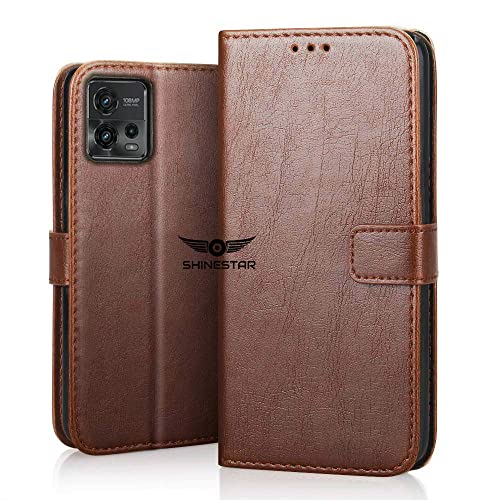 Image of SHINESTAR Motorola Moto G72 Flip Back Cover | PU Leather Flip Cover Wallet Case with TPU Silicone Case Back Cover for Motorola Moto G72 - Classic Brown