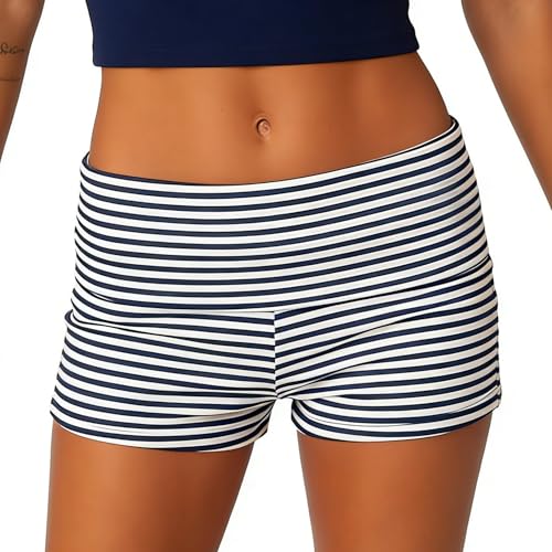 Image of KMBANGI Womens Fold Over Shorts Elastic Waist Y2k Lounge Shorts Foldover Cute Pajama Micro Bottoms Mini Shorts Sleepwear
