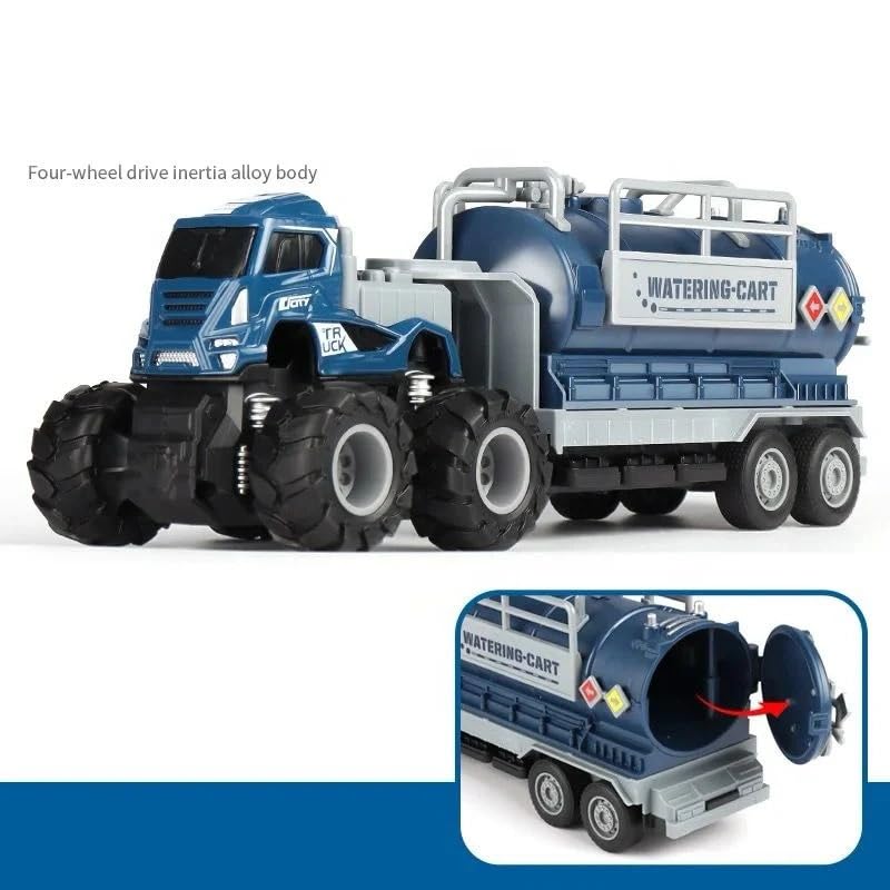 Image of Unbreakable Friction Powered Watering Cart Miniature Trailer Metal Die-Cast Oil &Water Tanker Transport Truck Toys for Kids Boys Girls Pull Back Vehicle (Multicolor, Pack of 1)