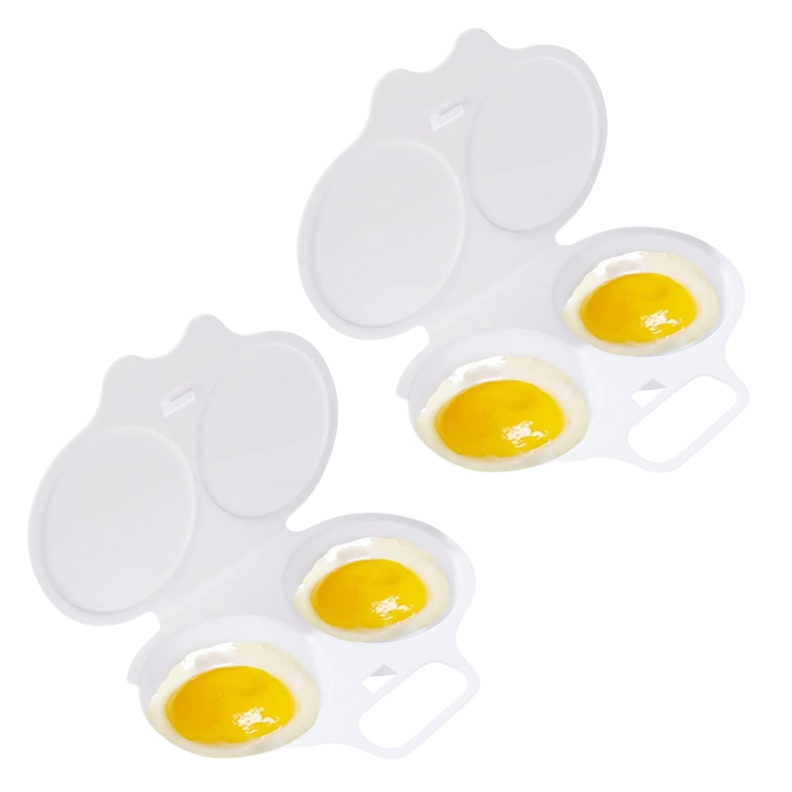 2Pcs White Egg Poacher, Microwave Egg Boiler Poacher, 2 Cavity Nonstick Poached Egg Maker With Lid, Egg Poacher Microwave Egg Cooker, Double Drain Poached Egg Cups Cookware（13 * 5cm）