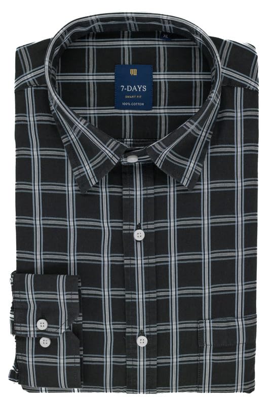 Image of 7-DAYS Men's Premium Check Shirt - 100% Cotton, Tailored Fit (Between Slim & Regular), Full Sleeve, with Pocket - Smart Office & Casual Look