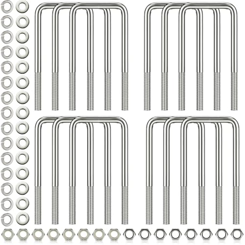 12 Pcs 304 Stainless Steel Square U-Bolt, 1/2 D x 3 1/16 W x 7 5/16 Inch
