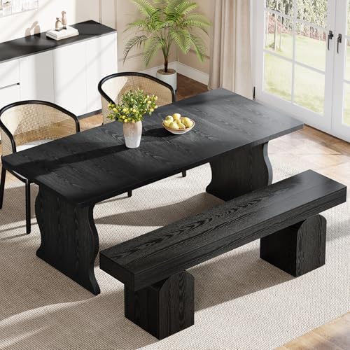Tribesigns - Tribesigns Banc de Salle à Manger pour 2 à 3 Personnes, Siège pour Cuisine Moderne Noir avec Base Cintrée, 150 cm Banc en Bois Extra-Long pour Cuisine, Salon, Entrée