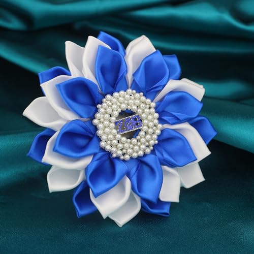 Image of Keeblon ZPB Sorority Gift for Women Pearl ZPB Brooch Pin 1920 Finer Women Jewelry Greek Sisterhood Gift (Satin 5.5 inch Flower Sorority Pin)