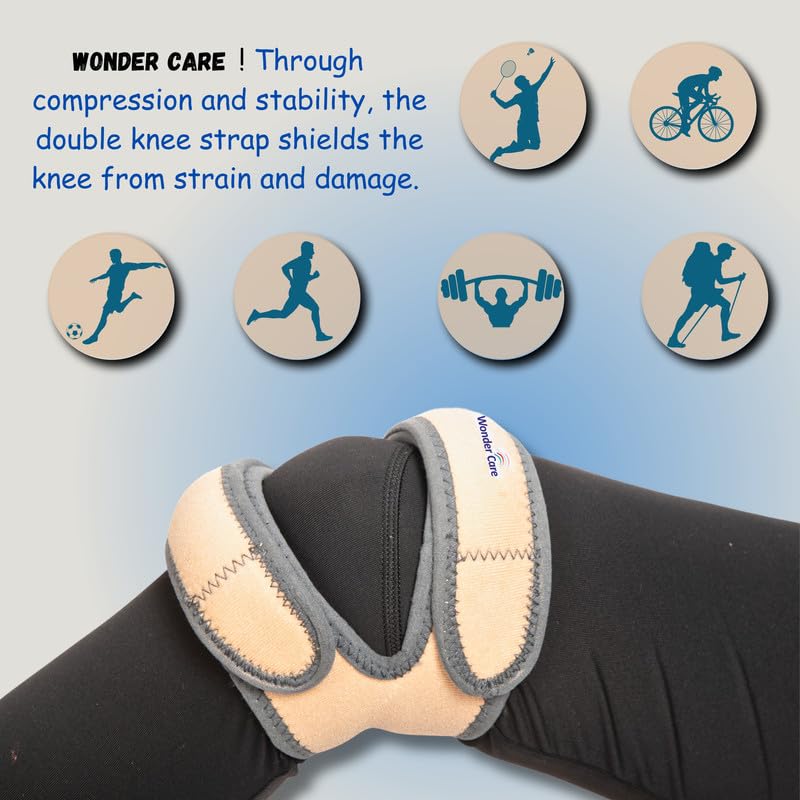 Image of Wonder Care Knee Brace with Silicon Gel Strips for Knee Pain, Gel Patella Knee Strap for Workout, Sports, Arthritis, ACL, MCL, Meniscus Tear Patellar Tendon Support Strap Men Women(2, Beige)