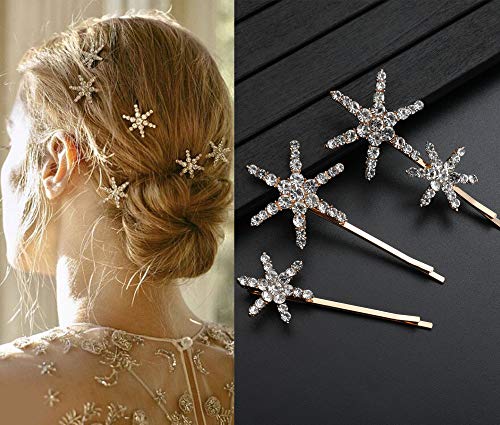 3 Pack Bobby Pins Gold Christmas Hair Clip Star Shape Hair Accessories Vintage Crystal Decorative Hair Pins Alloy Hair Clips for Women and Girls
