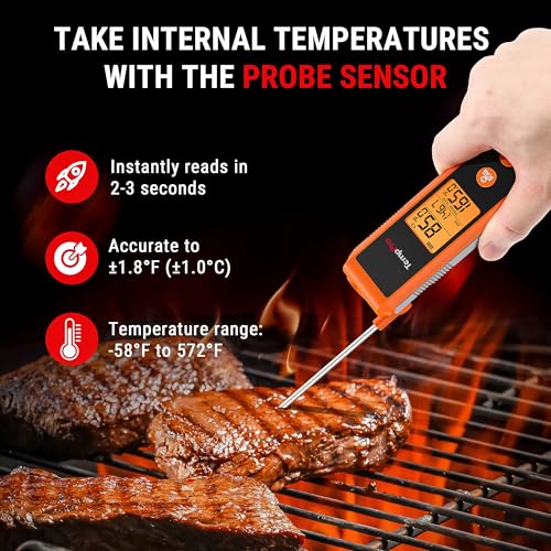 Image of TempPro TP420 2-in-1 Instant Read Thermometer for Cooking, Infrared Thermometer with Meat Probe, Non-Contact Laser Meat Thermometer for Griddle Grill Pizza Oven HVAC Pool, Gift for Dad Husband