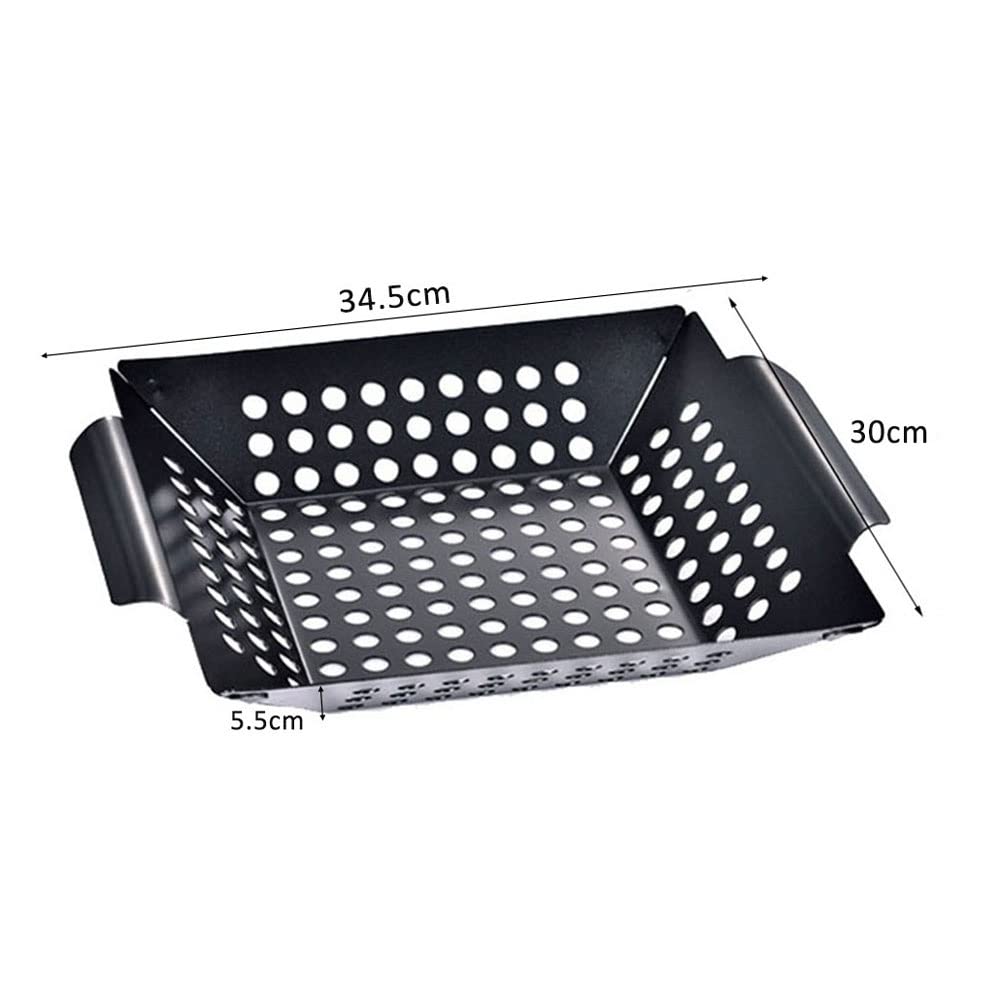 Quadratischer Grill, Flacher Edelstahl, gegrillte Grillplatte, Lebensmittel, Gemüsekorb, Grillwerkzeug, Küchenwerkzeug