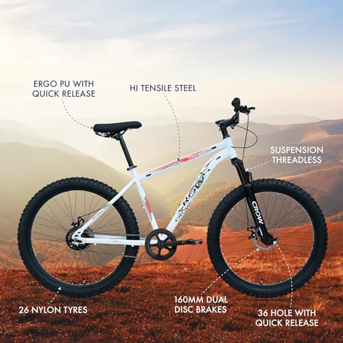 Image of CROW - Atom Pro Single Speed | 26 inch Unisex MTB | Fat Bike | Mountain Cycle | Dual DISC Brakes | Suspension Fork | Ideal for Boys /Girls /Men /Women