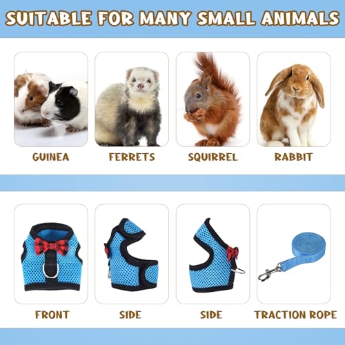 Image of Guinea Pig Harness and Leash, Guinea Pigs Harness, Guinea Pig Leash, Hamster Harness can be Adjusted to Any Size Soft Mesh Harness Leash with Bow for Decoration (2packs)