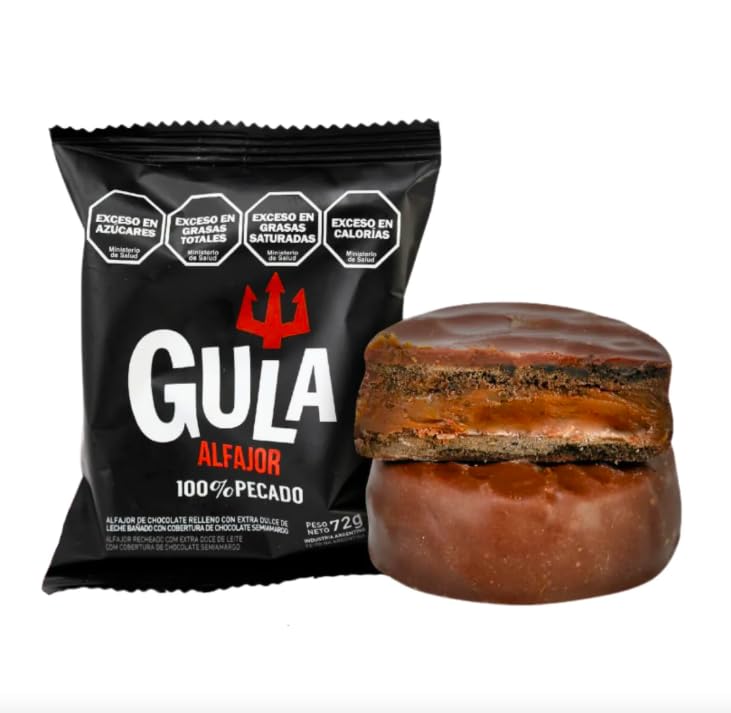 GULA Alfajor – Authentic Argentinian Chocolate Cookie Filled with Dulce de Leche – Premium Snack (72 gr | 0.16lb) (Pack x12, B&W Chocolate)