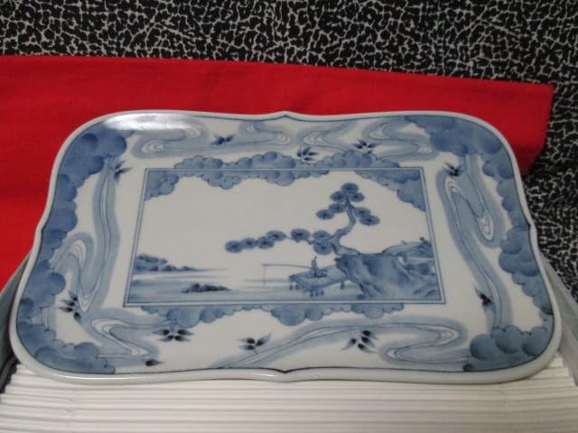 Amazon.co.jp: 明朝青花 陶器 藍染 中国 釣り風景 山水風景図 長方形角