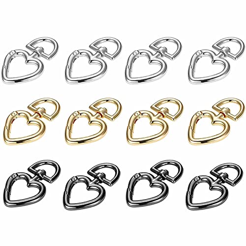 12 Pièces Porte-Clés Coeur, Mousqueton, Porte-Clés, Porte-Clés Coeur pour le Bricolage , Décoration Artisanale(4 Couleurs) Cover