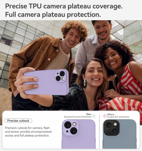 Image of DIZORO Square Microfiber Candy Case Compatible for iPhone 14 Plus Shockproof Slim Back Cover Liquid Silicone Case - Lilac