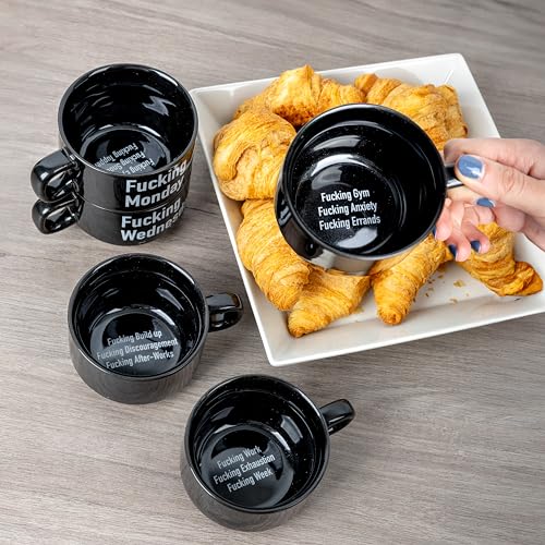Set de 5 mugs negros cerámicos con frases divertidas miniatura 4