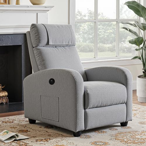 FiveWillowise Fernsehsessel Ruhesessel Relaxsessel mit Verstellbarer Beinablage und Verstellbarer Rückenlehne bis 140°, Einzelsofa, Liegesessel, TV Sessel mit Liegefunktion, Hellgrau
