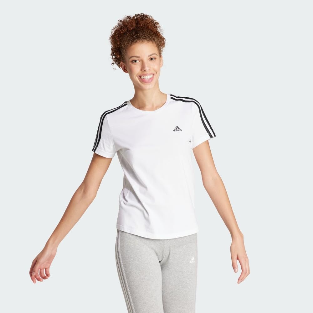 adidas Women's Essentials Slim 3-Stripes Tee, White/Black, X-Large