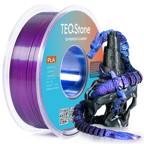 TEQStone Tri Color Silk PLA Filament 1.75mm Blue Purple Black 1KG, Shiny High Gloss Finish, Seamless Color Transition, Neatly Wound, Accuracy +/-0.02mm Vacuum Packaging
