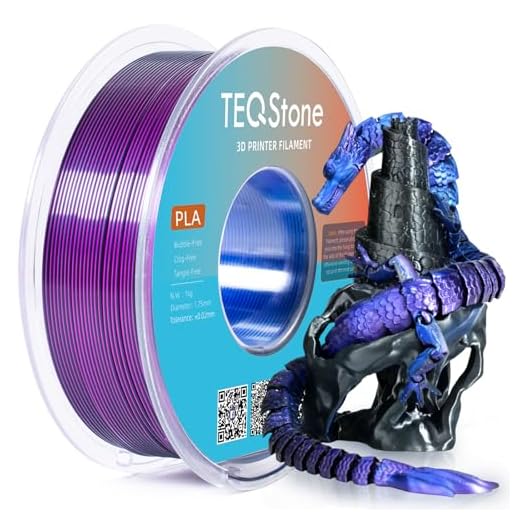 TEQStone Tri Color Silk PLA Filament 1.75mm Blue Purple Black 1KG, Shiny High Gloss Finish, Seamless Color Transition, Neatly Wound, Accuracy +/-0.02mm Vacuum Packaging