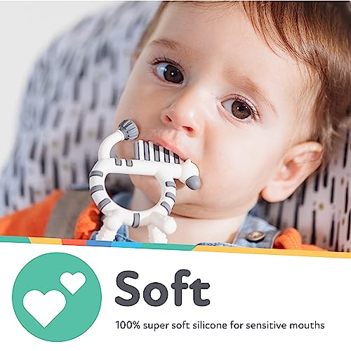 Image of Nuby Geo Zoos Massaging Silicone Teether with Multiple Textures, 3m+, Zebra (Pack of 2)