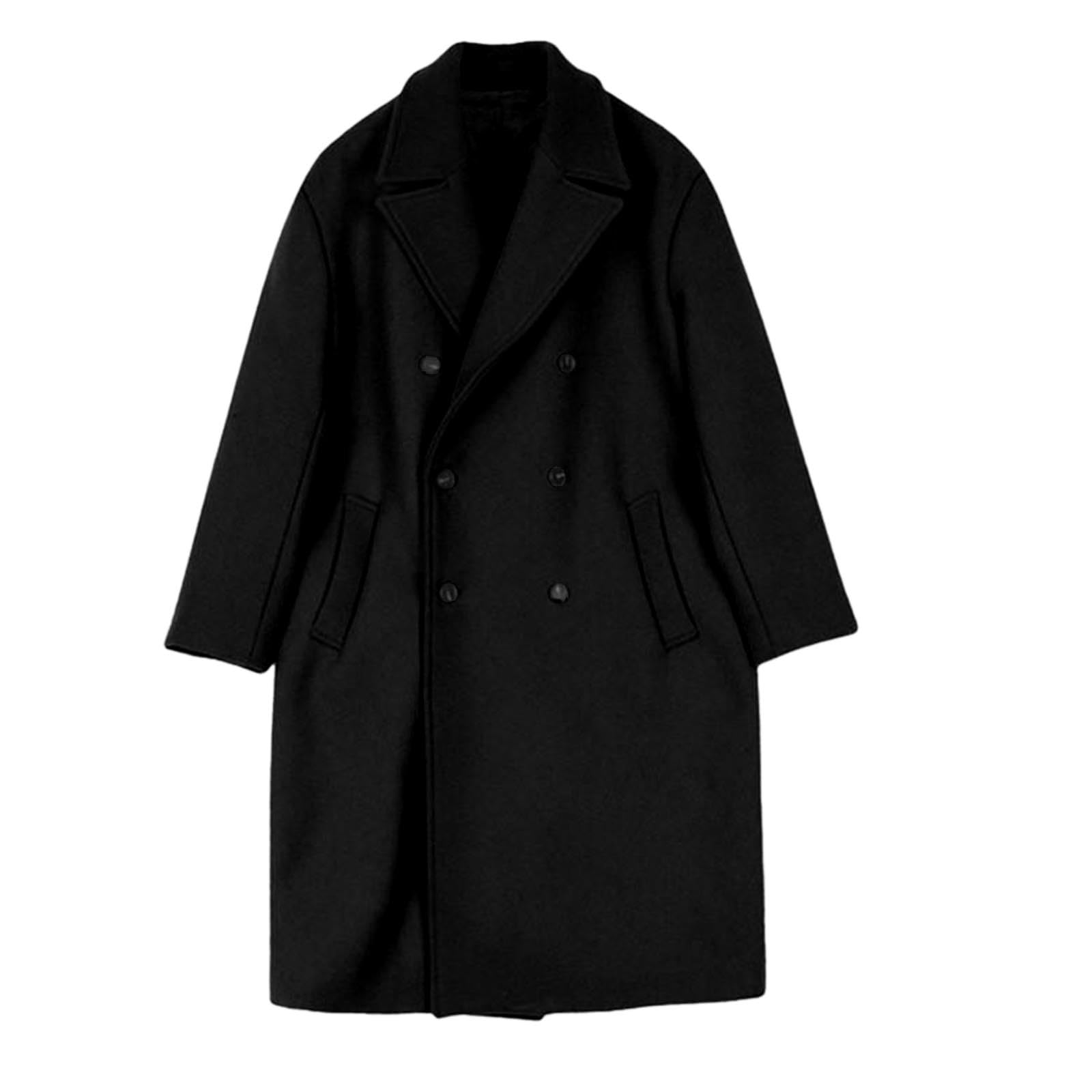 Trench Cappotto invernale da uomo a doppio petto con colletto rovesciato, leggero, tinta unita, da uomo, vestibilità stretta, antivento, lungo