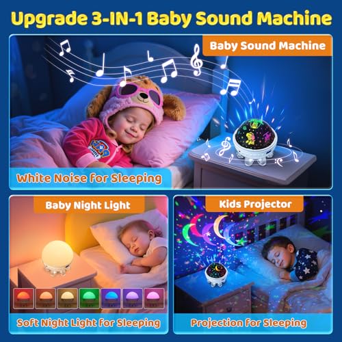 Image of Baby Sound Machine Baby Night Light Projector with Star, 30 Soothing Sounds White Noise Machine for Sleep, 31 Color | 4 Films Sleep Trainer, Remote+Timer+3 Brightness Sensory Light for Autism Toys